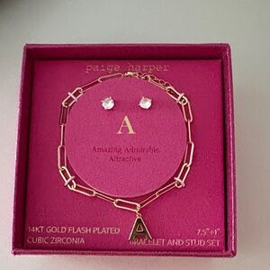 Gold-Plated Pink Boxed Bracelet & Stud Earring Set